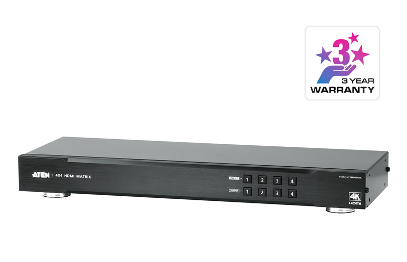 Aten Professional Matrix 4x4 HDMI Matrix, Supports 4K Resolutions tp to UHD, control via front-panel pushbuttons, IR remote and RS232 - Image 5