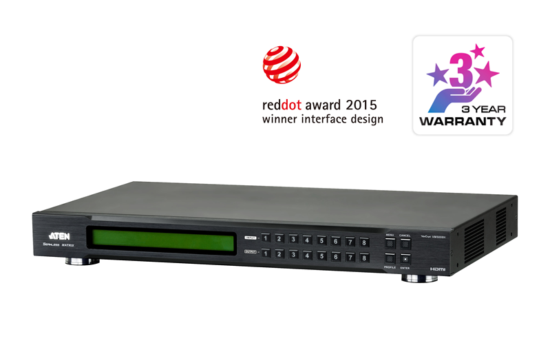 Aten Professional Matrix 8x8 HDMI Matrix with Scaler, Seamless Switch, Video Wall, control via front-panel pushbuttons, IR remote and RS232 control - Image 1