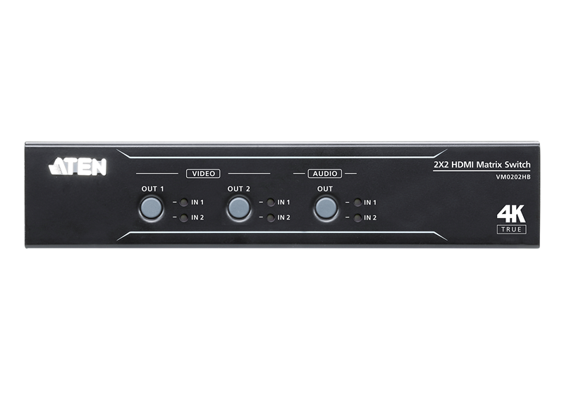 Aten VM0202HB 2x2 True 4K HDMI Matrix Switch with audio de-embedder, supports control via pushbuttons, IR remote or RS232 serial, Auto Switching - Image 3