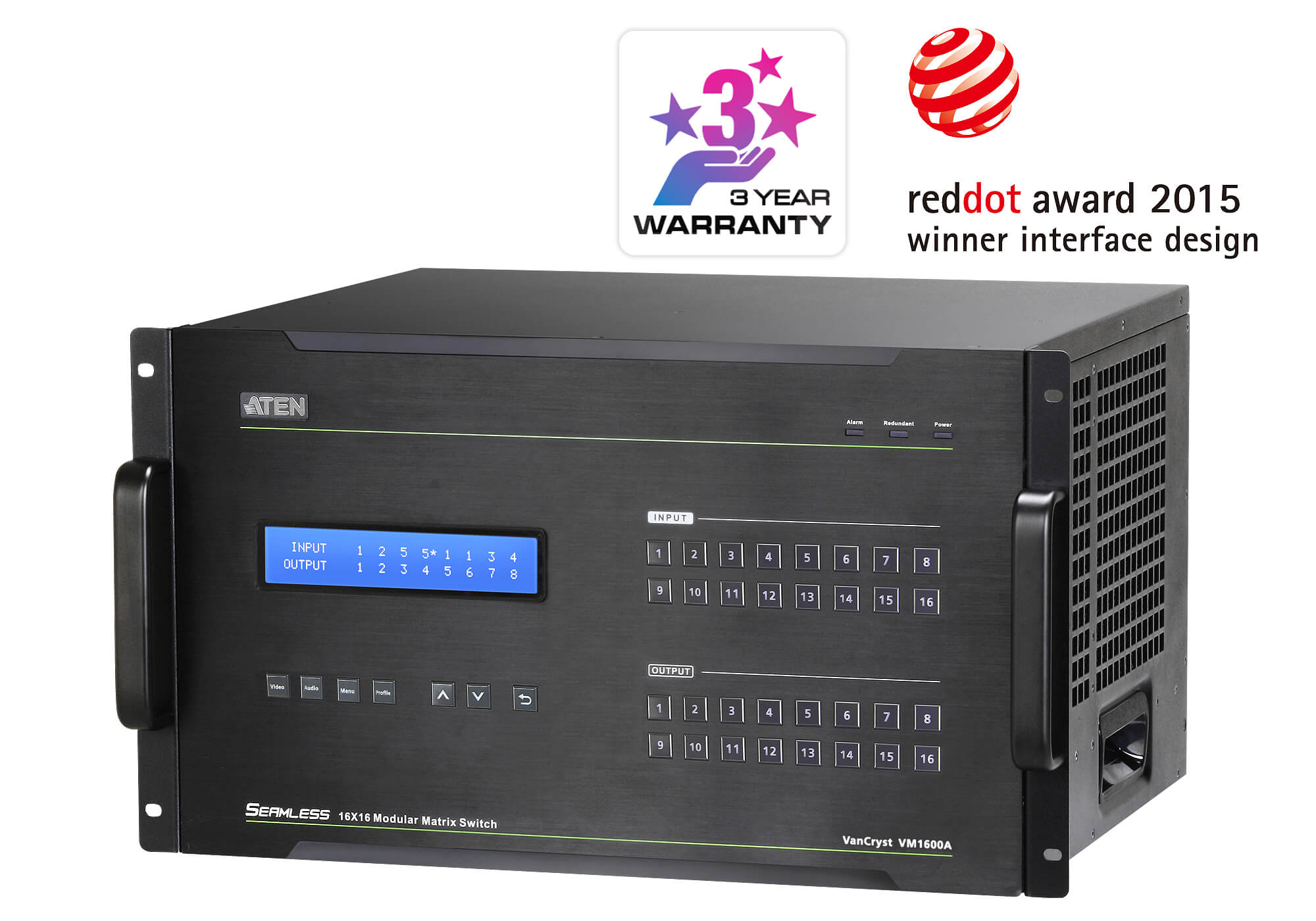 Aten 16x16 Modular Digital Matrix with Scaler, Seamless Switch, Hot-swappable Aten I/O boards, control via front-panel pushbuttons (PROJECT) - Image 1