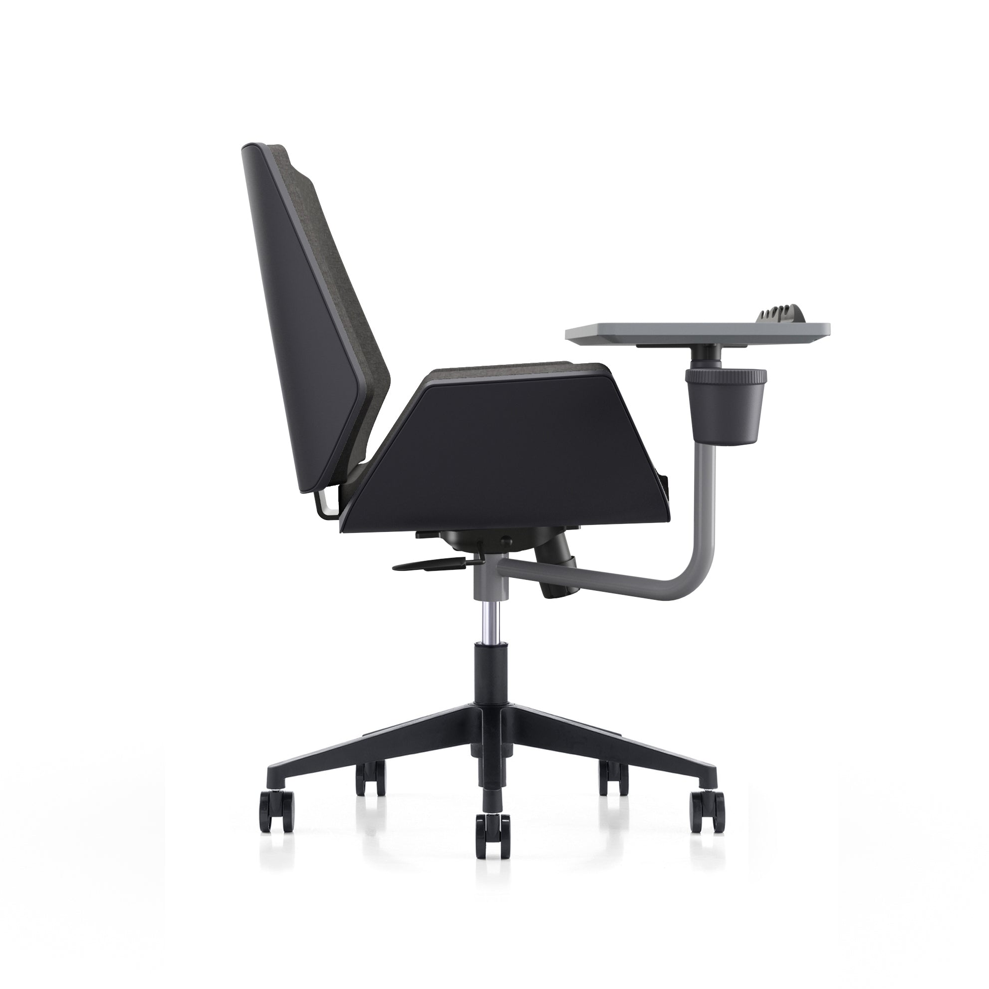 LDR Flex Learn 360 Chair –Training chair with writing table,moulded foam, fabric seat/back,alloy base&smooth castors.Huddle Space and Training,Black - Image 3