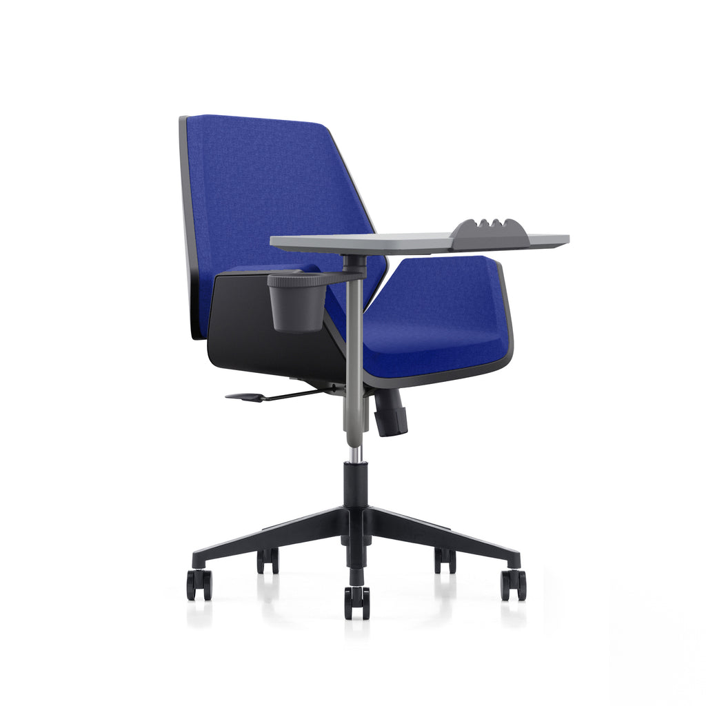 LDR Flex Learn 360 Chair –Training chair with writing table,moulded foam, fabric seat/back,alloy base&smooth castors.Huddle Space and Training,Blue - Image 1
