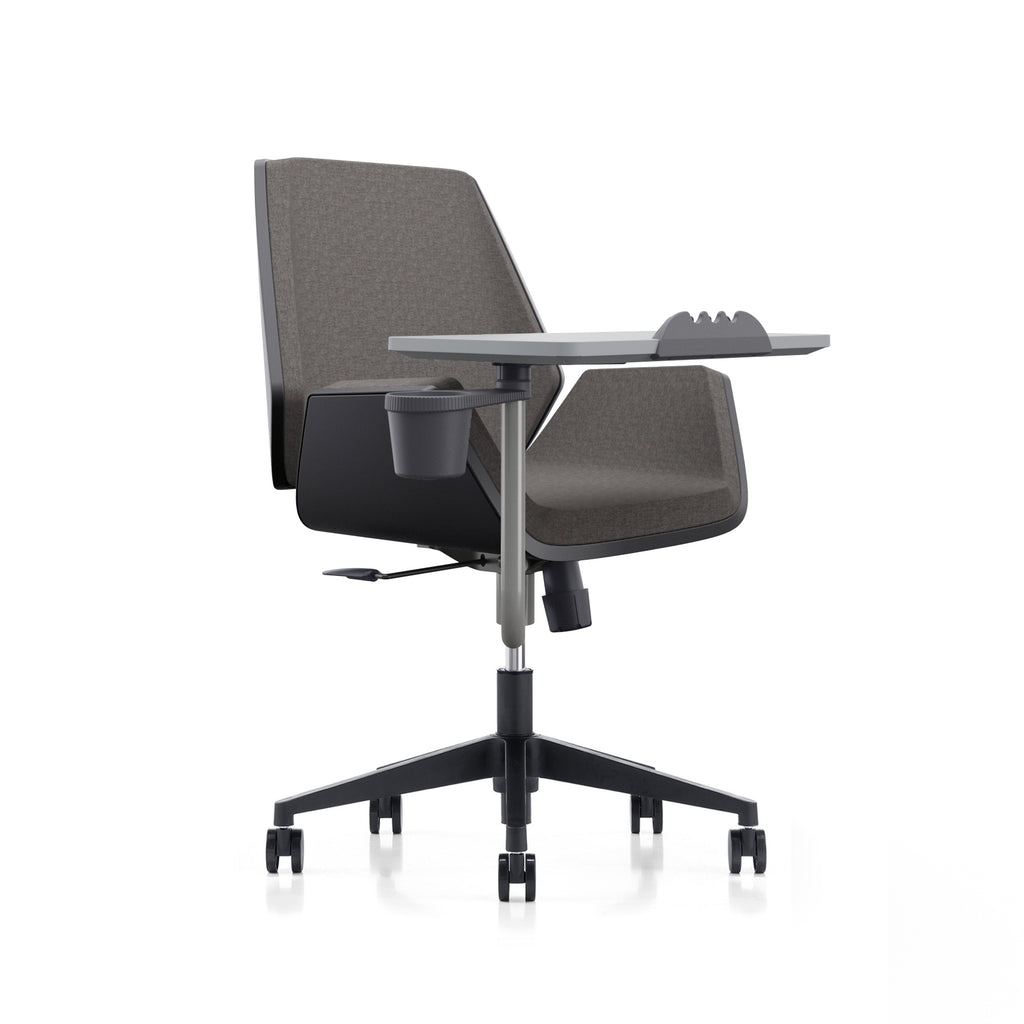 LDR Flex Learn 360 Chair –Training chair with writing table,moulded foam, fabric seat/back,alloy base&smooth castors.Huddle Space and Training, Grey - Image 1