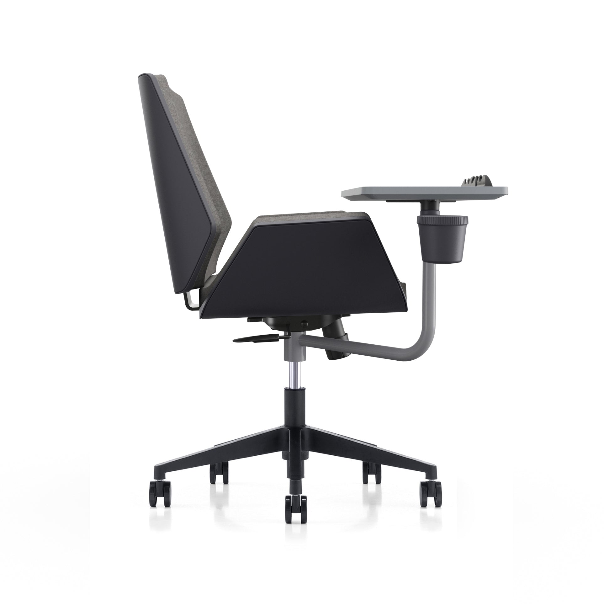 LDR Flex Learn 360 Chair –Training chair with writing table,moulded foam, fabric seat/back,alloy base&smooth castors.Huddle Space and Training, Grey - Image 3