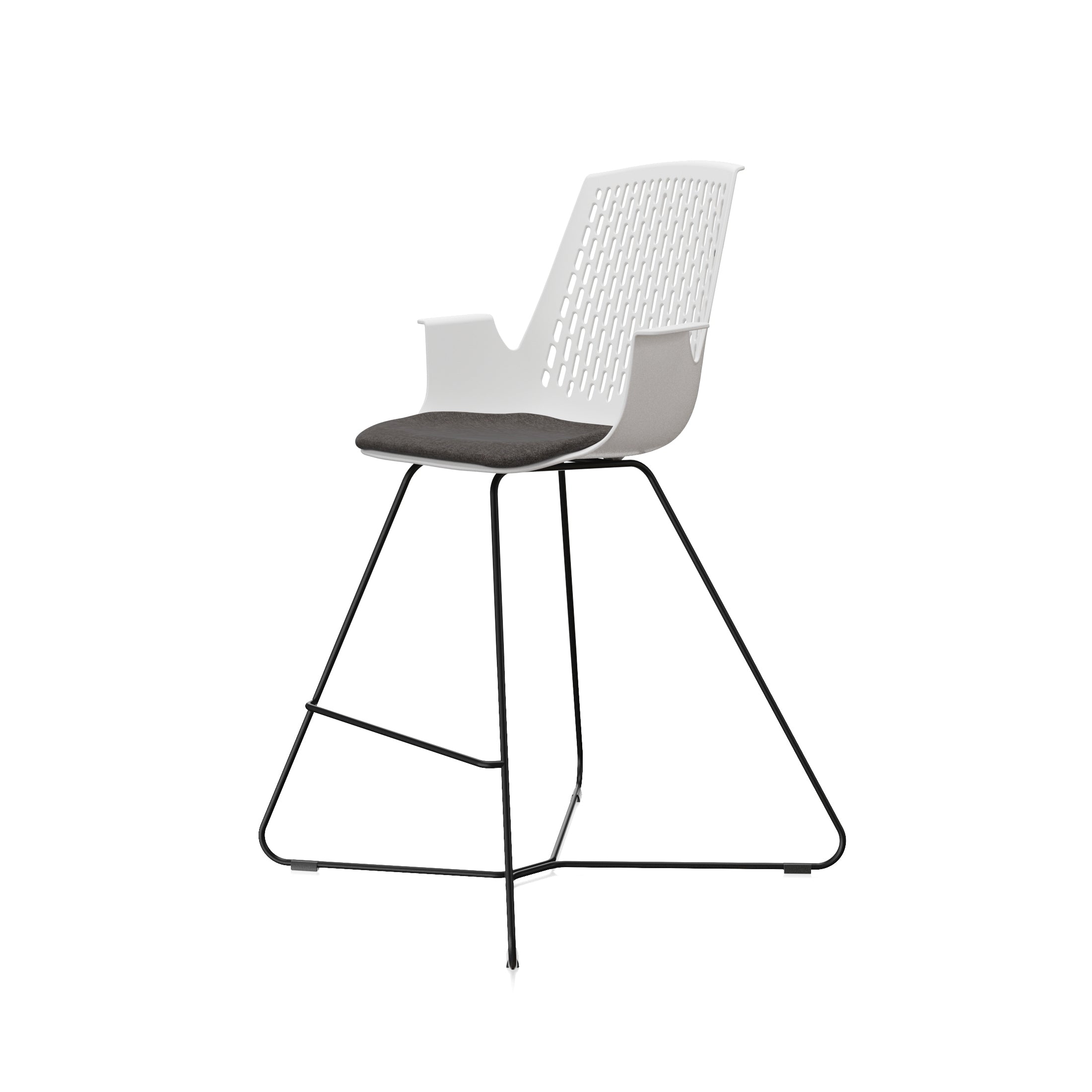 LDR VISIT High Chair, For Vendor and Hot Desks, Steel legs, Modled ABS seat, backrest and armrests with plush fabric convering,Black - Image 1