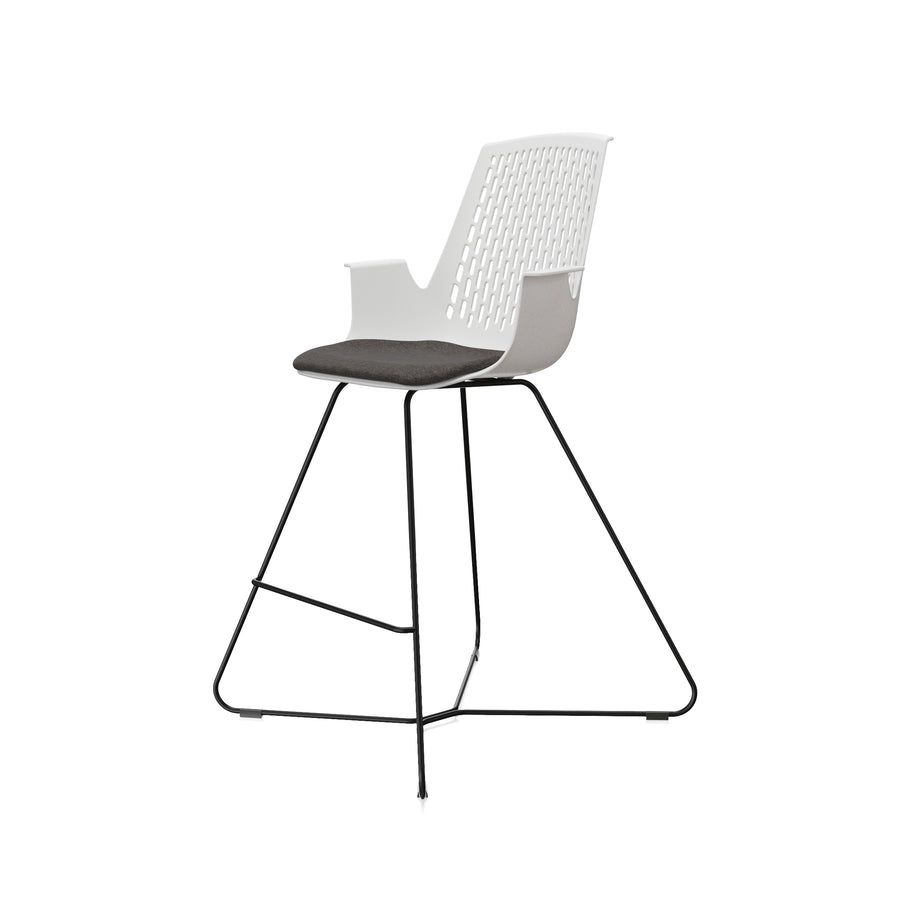 LDR VISIT High Chair, For Vendor and Hot Desks, Steel legs, Modled ABS seat, backrest and armrests with plush fabric convering,Black