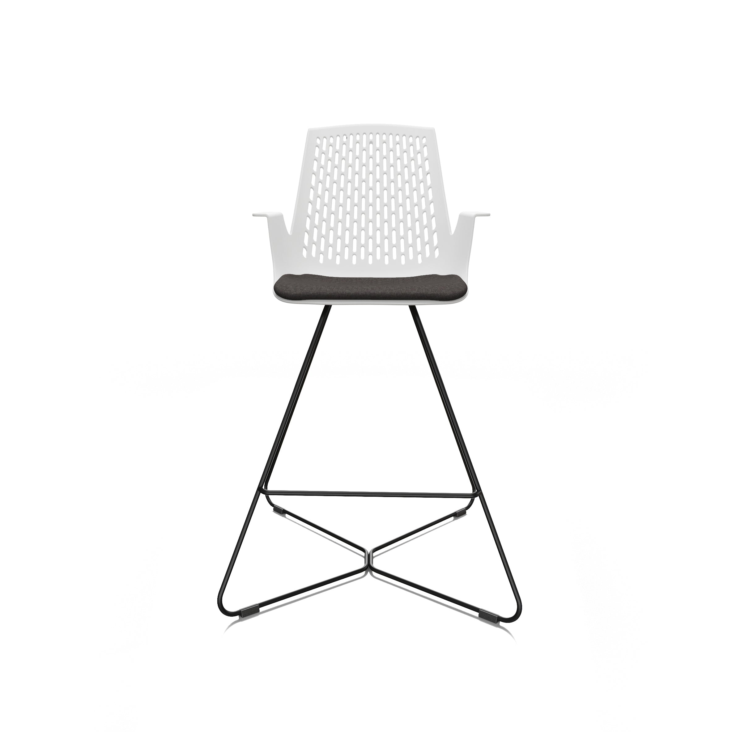 LDR VISIT High Chair, For Vendor and Hot Desks, Steel legs, Modled ABS seat, backrest and armrests with plush fabric convering,Black - Image 2