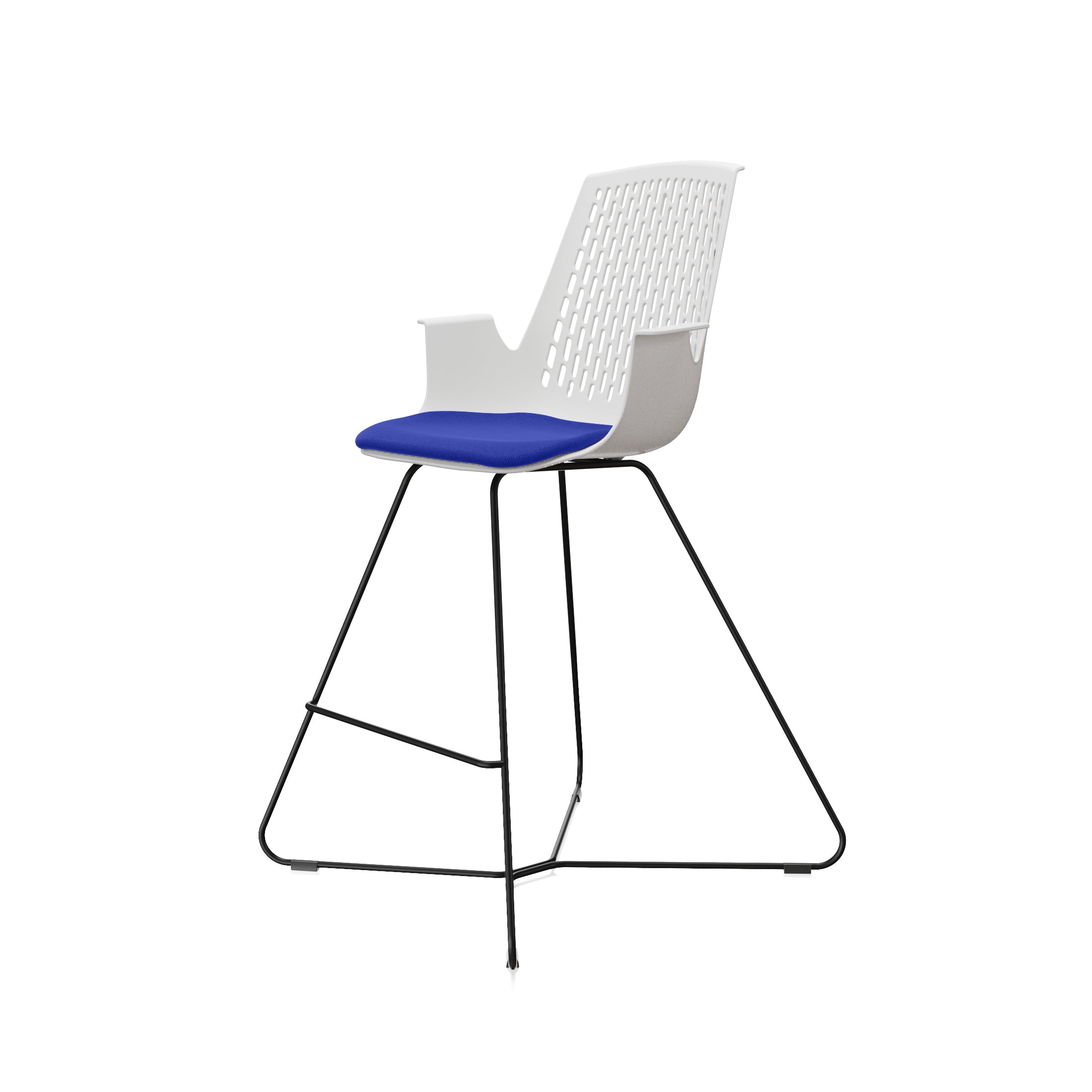 LDR VISIT High Chair, For Vendor and Hot Desks, Steel legs, Modled ABS seat, backrest and armrests with plush fabric convering,Blue - Image 1