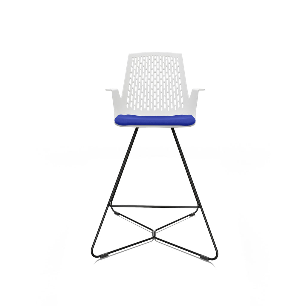 LDR VISIT High Chair, For Vendor and Hot Desks, Steel legs, Modled ABS seat, backrest and armrests with plush fabric convering,Blue - Image 2
