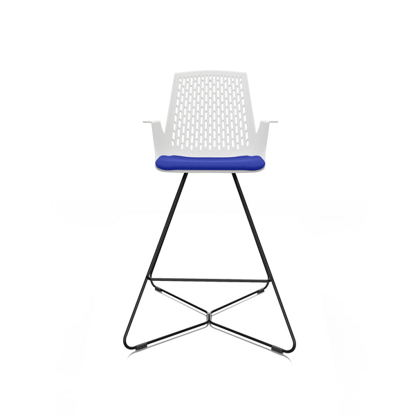LDR VISIT High Chair, For Vendor and Hot Desks, Steel legs, Modled ABS seat, backrest and armrests with plush fabric convering,Blue