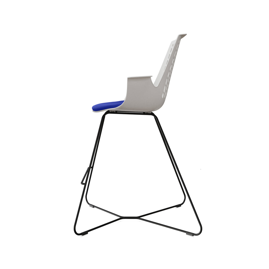 LDR VISIT High Chair, For Vendor and Hot Desks, Steel legs, Modled ABS seat, backrest and armrests with plush fabric convering,Blue - Image 3