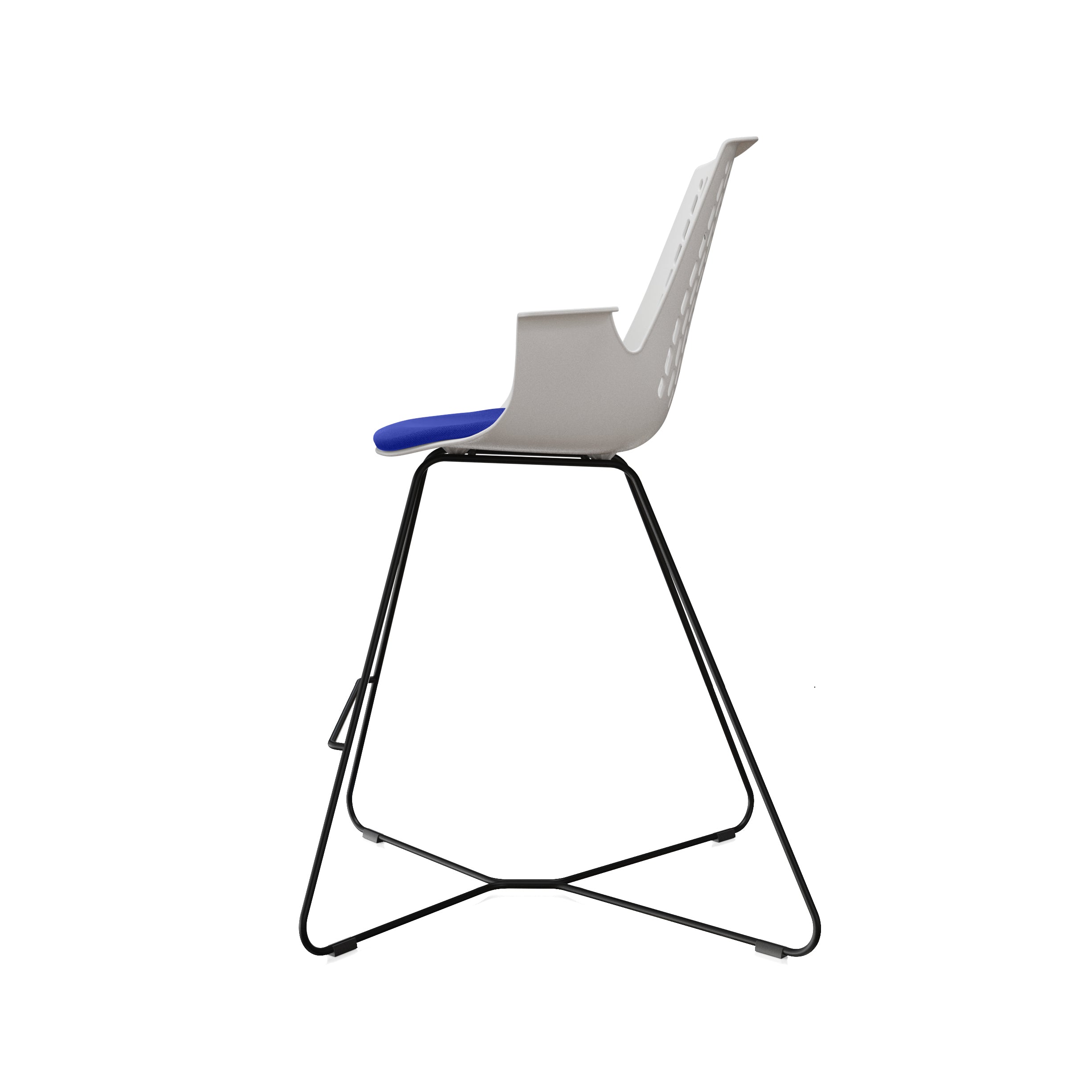 LDR VISIT High Chair, For Vendor and Hot Desks, Steel legs, Modled ABS seat, backrest and armrests with plush fabric convering,Blue - Image 3