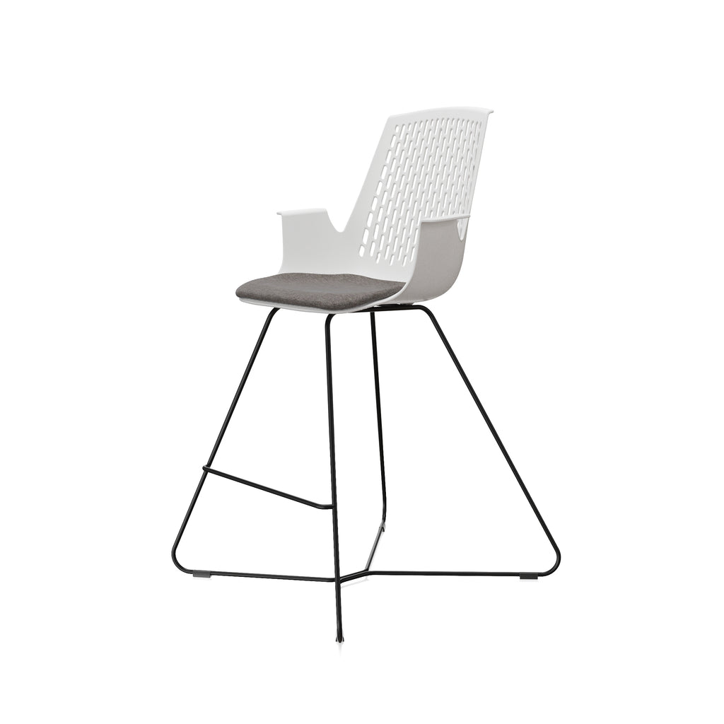 LDR VISIT High Chair, For Vendor and Hot Desks, Steel legs, Modled ABS seat, backrest and armrests with plush fabric convering,Grey - Image 1