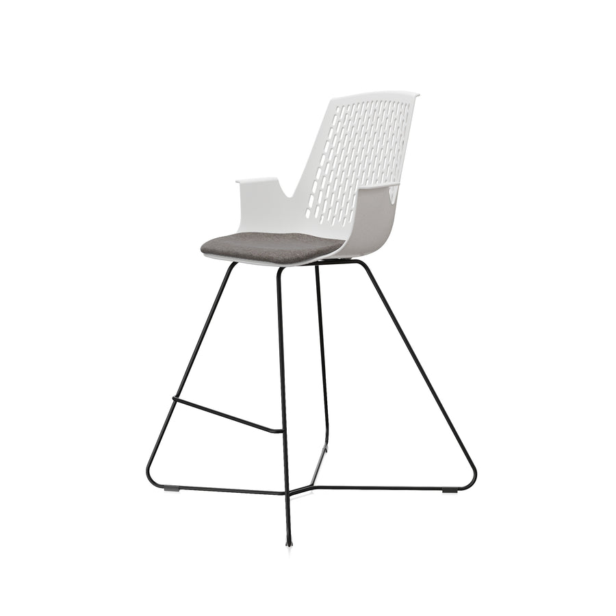 LDR VISIT High Chair, For Vendor and Hot Desks, Steel legs, Modled ABS seat, backrest and armrests with plush fabric convering,Grey
