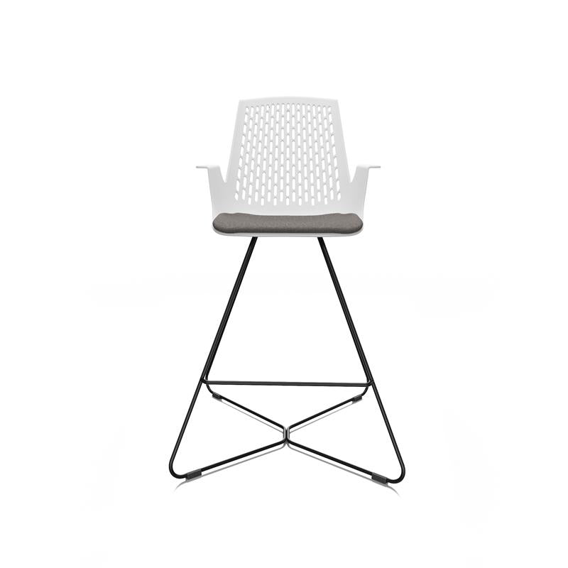 LDR VISIT High Chair, For Vendor and Hot Desks, Steel legs, Modled ABS seat, backrest and armrests with plush fabric convering,Grey - Image 2