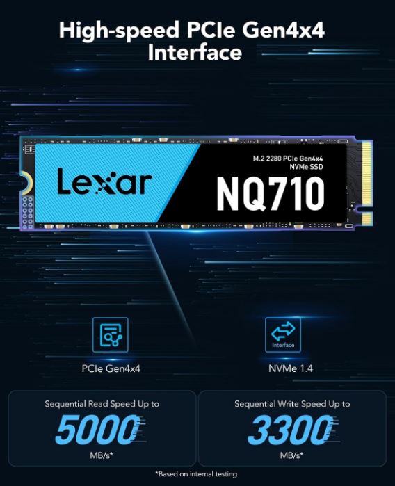 Lexar LNQ710X500G-RNNNG Internal SSD 500GB M.2 2280 PCIe Gen4x4, read up to 4400MB/s, write up to 1700MB/s - Image 2