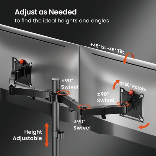 Brateck Flow Basic Articulating Dual-Screen Monitor Arm - Black, 17-32", 75x75/100x100, Clamp/Grommet Mount, Height Adjustable, Quick-Release VESA - Image 4