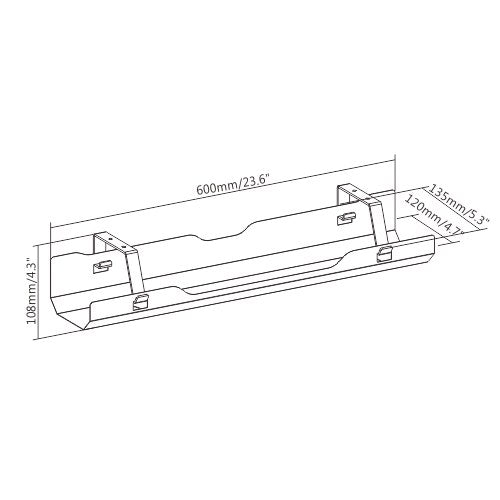 Brateck Under-Desk Cable Management Tray - Dimensions:600x135x108mm - White (LS) - Image 2