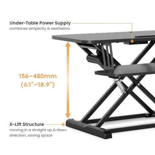 Brateck COST-EFFECTIVE ELECTRIC X-LIFT DESK CONVERTER 615x800x156~480mm up to 20kg, Black, Worksurface Size(LxW): 800x400mm - Image 3