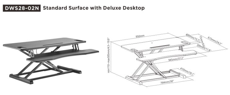Brateck Gas Spring Sit Stand Desk Converter (950x615x110~505mm)with Keyboard Tray Deck(Standard MDF Board Surface - Image 3