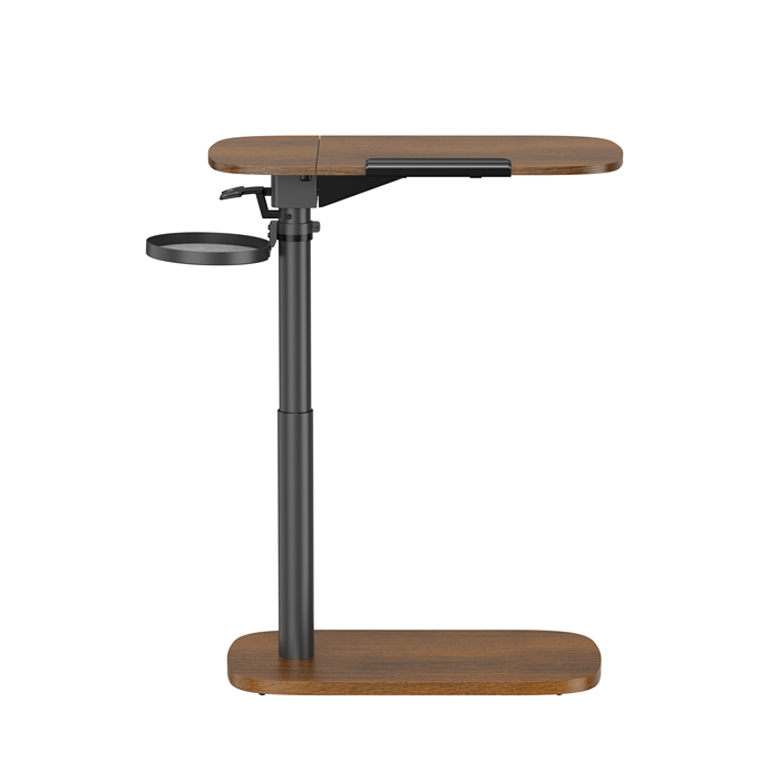 Brateck Storage-Savvy Height Adjustable Mobile Side Table, Gas-Lift Sit-Stand Desk, tabletop 723×400mm, weight capacity 10kg (Walnut) - Image 2