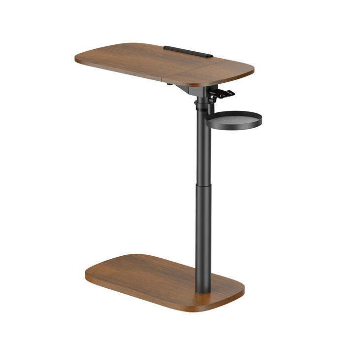 Brateck Storage-Savvy Height Adjustable Mobile Side Table, Gas-Lift Sit-Stand Desk, tabletop 723×400mm, weight capacity 10kg (Walnut)(LS) - Image 4