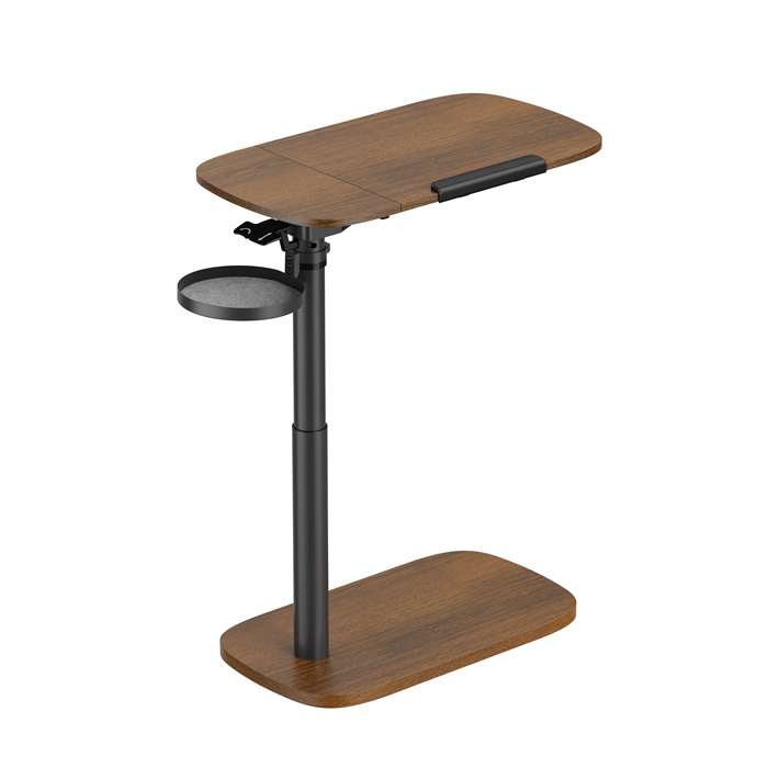 Brateck Storage-Savvy Height Adjustable Mobile Side Table, Gas-Lift Sit-Stand Desk, tabletop 723×400mm, weight capacity 10kg (Walnut)(LS) - Image 1