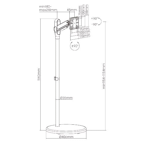 Brateck Mobile Spring assisted Display Floor Stand Fit Most 17"-35" Monitor Up to 10kg per screen VESA 75x75/100x100 Black colour (LS) - Image 2