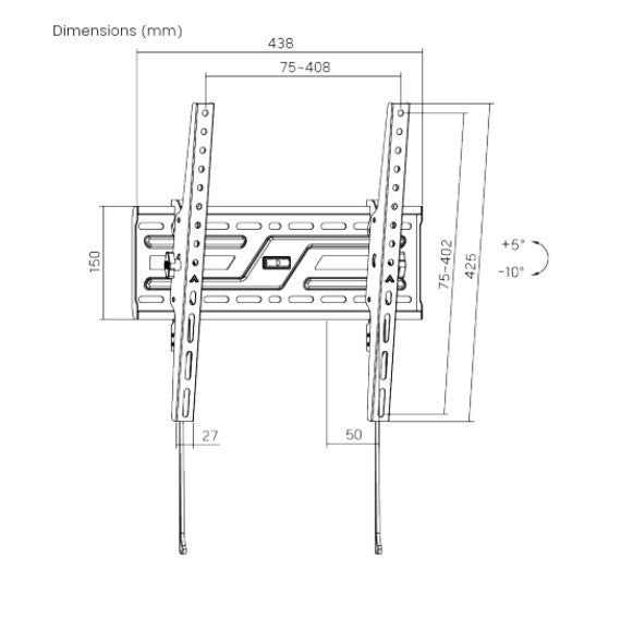 Brateck KL38-44T Large-Screen Compact Tilt TV Wall Mount Fit Screen Size: 32"-75" Up to  75kg, Fit Curved TV, 50x438x425mm (LS) - Image 3