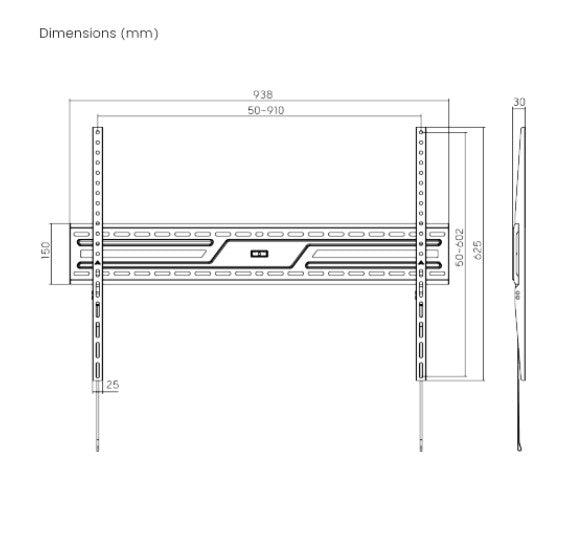 Brateck KL38-69F Large-Screen Large Fixed TV Wall Mount, Fit Screen Size: 43"-100" Up to  75kg, Fit Curved TV, 30x938x625mm (LS) - Image 3