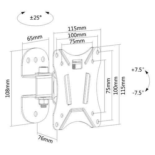 Brateck LCD Economy Pivot TV Wall Mount Bracket VESA 75 x75mm/100 x100mm 13"-27" LCD Panel Up to 25kg - Image 2