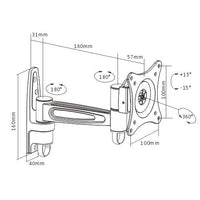 Brateck Single Monitor Wall Mount tilting & Swivel Wall Bracket Mount VESA 75mm/100mm For most 13''-27” LED, LCD flat panel TVs; up to 15kg - Image 2