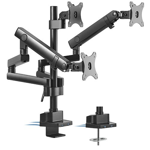 Brateck Triple Monitor Aluminum Slim Pole Held Mechanical Spring Monitor Arm Fit Most 17"-27" Monitors Up to 7kg per screen VESA 75x75/100x100 - Image 1
