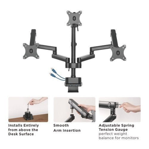 Brateck Triple Monitor Aluminum Slim Pole Held Mechanical Spring Monitor Arm Fit Most 17"-27" Monitors Up to 7kg per screen VESA 75x75/100x100 - Image 3