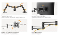 Brateck Dual Monitor Premium Aluminum Articulating Monitor Arm Fit Most 17"-32" Monitors Up to 8kg per screen VESA 75x75/100x100 - Image 2