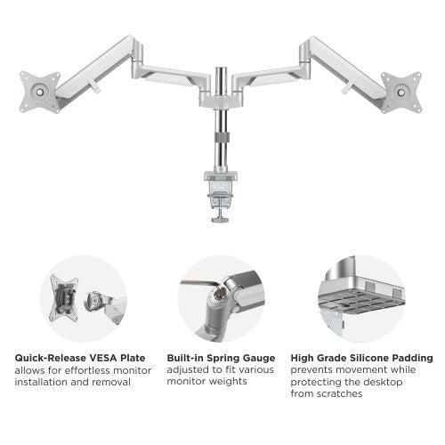 Brateck Dual Monitors Pole-Mounted Epic Gas Spring Aluminum Monitor Arm Fit Most 17"-32" Monitors, Up to 9kg per screen VESA 75x75/100x100 Grey (LS) - Image 4
