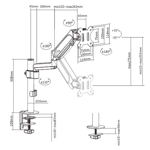 Brateck Single Monitor Pole-Mounted Gas Spring Monitor Arm Fit Most 17" - 32" Monitor Up to 9Kg Per screen VESA 75x75/100x100 - Image 3
