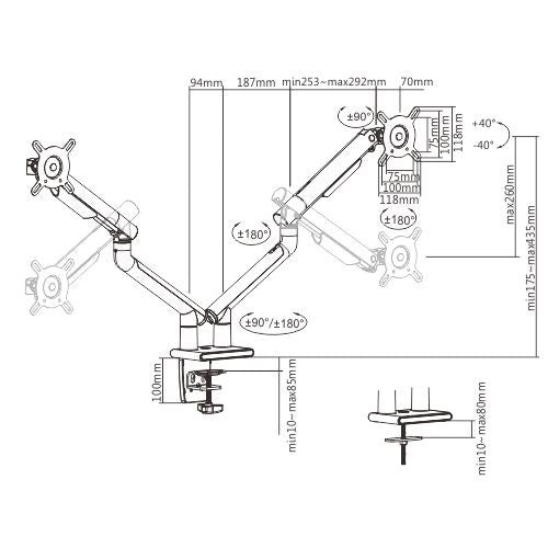 Brateck Dual Monitor Premium Slim Aluminum Spring-Assisted Monitor Arm Fix Most 17"-32" Monitor Up to 9kg per screen VESA 75x75/100x100 (Grey) - Image 2