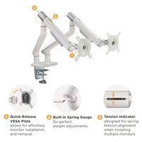 Brateck Dual Monitor Premium Slim Aluminum Spring-Assisted Monitor Arm Fix Most 17"-32" Monitor Up to 9kg per screen VESA 75x75/100x100 (Grey) - Image 4