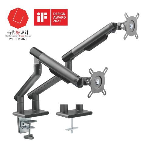 Brateck Dual Monitor Premium Slim Aluminum Spring-Assisted Monitor Arm Fix Most 17"-32" Monitor Up to 9kg per screen VESA 75x75/100x100 (Grey) - Image 1