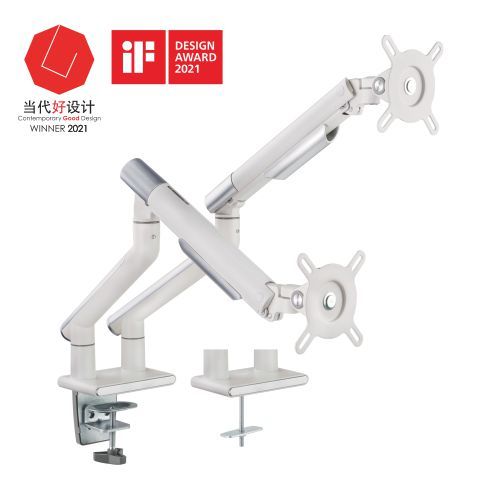 Brateck Dual Monitor Premium Slim Aluminum Spring-Assisted Monitor Arm Fix Most 17"-32" Monitor Up to 9kg per screen VESA 75x75/100x100 (White) - Image 1