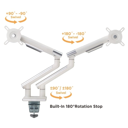 Brateck Dual Monitor Premium Slim Aluminum Spring-Assisted Monitor Arm Fix Most 17"-32" Monitor Up to 9kg per screen VESA 75x75/100x100 (White) - Image 4
