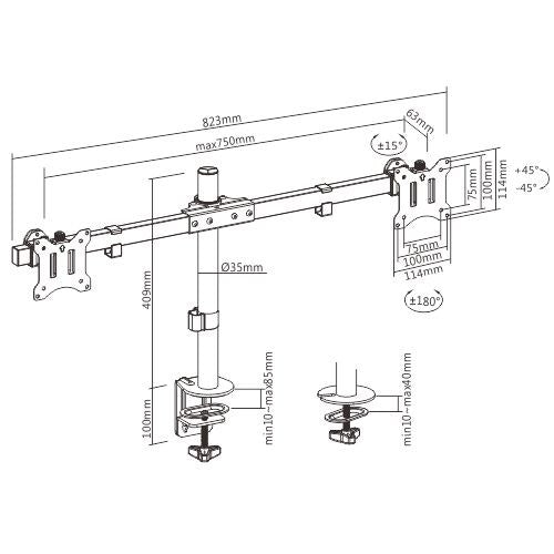 Brateck Pole Mount Dual-Screen Monitor Mount Fit Most 17"-32" Monitors, Weight Capacity (per screen): 9kg VESA 75x75/100x100 - Image 4