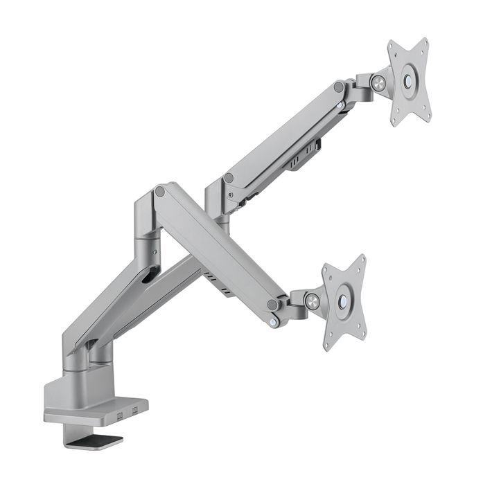 Brateck Dual Monitor Thin Gas Spring Monitor Arm Fit Most 17"-32" Monitors, Up to 9kg per screen VESA 75x75/100x100 Matte Silver (LS) - Image 2