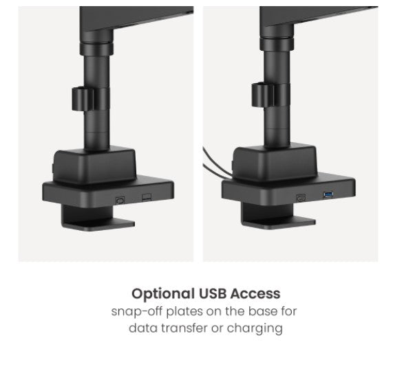 Brateck LDT80-C024UCP Matte Black Super Heavy-Duty Pole-Mounted Gas Spring Dual Monitor Arm with USB-A and USB-C Ports For most 24"-57" Monitors (LS) - Image 3