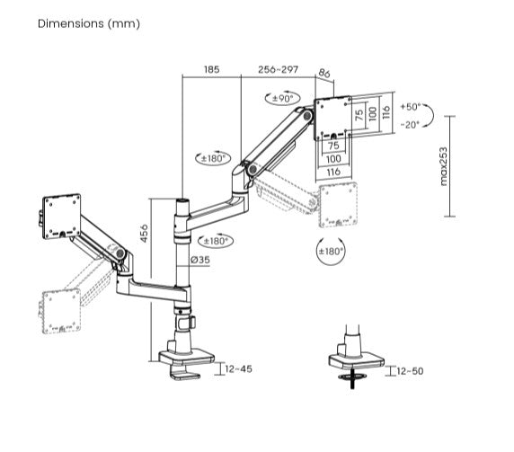 Brateck LDT81-C024P-B Noteworthy Pole-Mounted Heavy-Duty Gas Spring Dual Monitor Arm Fit Most 17"-49" Monitor Fine Texture Black - Image 3