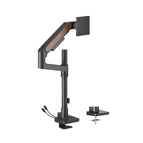 Brateck LDT81N-C012UCP Fusion Heavy-Duty Pole-Mounted Gas Spring Monitor Arm with USB-A/USB-C Ports For most 17"~49" Monitors, Fine Texture Black(New) - Image 2