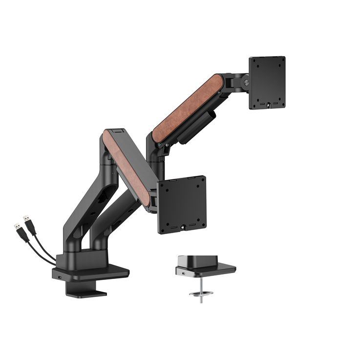 Brateck LDT81N-C024UC Fusion Heavy-Duty Gas Spring Dual Monitor Arm with USB-A/USB-C Ports For most 17"~35" Monitors, Fine Texture Black(LS) - Image 2