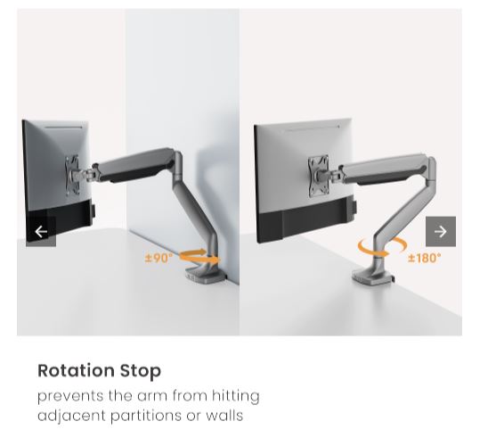Brateck LDT82-C012 Single Screen Heavy-Duty Gas Spring Monitory Arm For most 17"~45" Monitors, Matte Black - Image 2