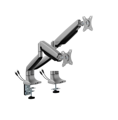Brateck LDT82-C024UC Dual Screen Heavy-Duty Gas Spring Monitory Arm with USB Ports For most 17"~35" Monitors, Matte Silver (LS) - Image 1